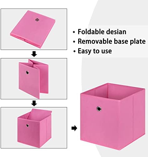 Foldable Storage Cubes Bins ,11 Inch Cloth Storage Cube Fabric Storage Box Cubes Organizer Baskets with Handles for Home Organizer Set of 6 (Pink) - Image 6