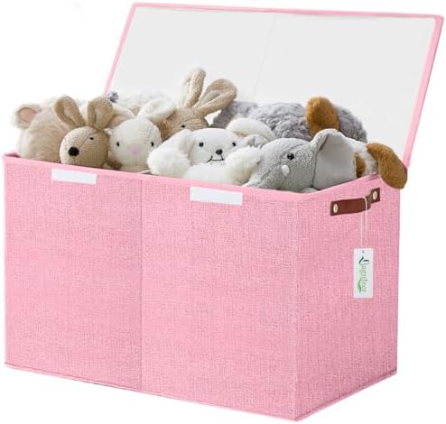 Bagnizer Large Toy Storage Box with Lids, Collapsible Sturdy Baby Storage Organizer Chest Bin Basket for Kids, Boys, Girls, Playroom, Nursery, Bedroom, Closet 25"x13"x16" (Pink) by Bagnizer