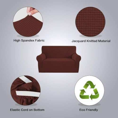 H.VERSAILTEX Stretch Couch Cover Loveseat Covers for 2 Cushion Couch Sofa Slipcover for Love Seat 1 Piece with Elastic Bottom, Checked Jacquard Fabric(Loveseat 58"-70" Wide, Burnt Brick) - Image 4