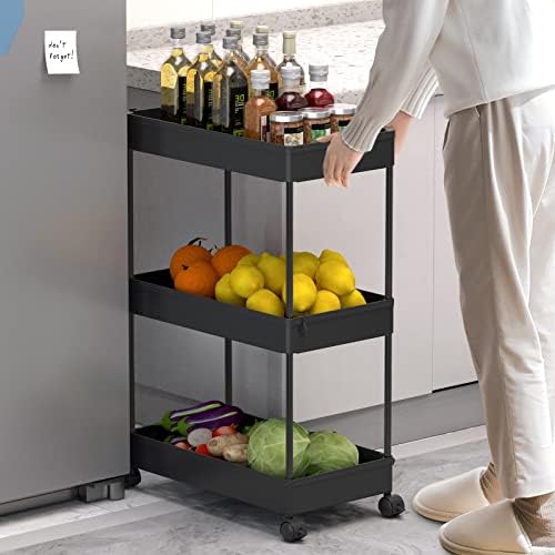 SPACELEAD 3 Tier Rolling Cart with Wheels, Storage Craft Art Trolley Organizer Serving, 3 Hanging Baskets Easy Assembly, for Office, Bathroom，Living Room, Kitchen, Black - Image 6