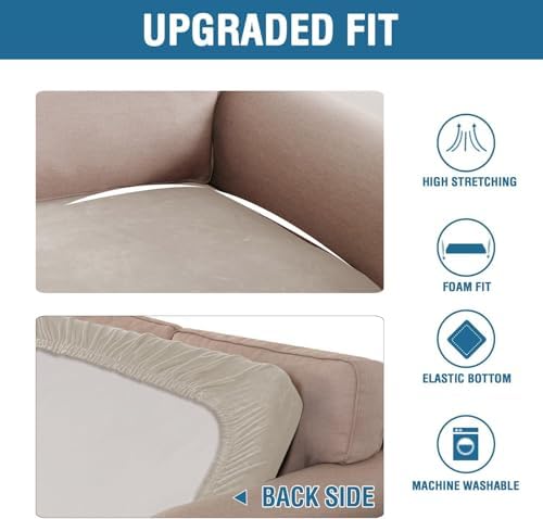 H.VERSAILTEX Velvet Stretch Individual Couch Cushion Cover Plush Cushion Slipcover for Loveseat Sofa Cushion Furniture Protector Seat Cushion Sofa Cover (1 Piece Sofa Cushion Cover, Oatmeal) - Image 6