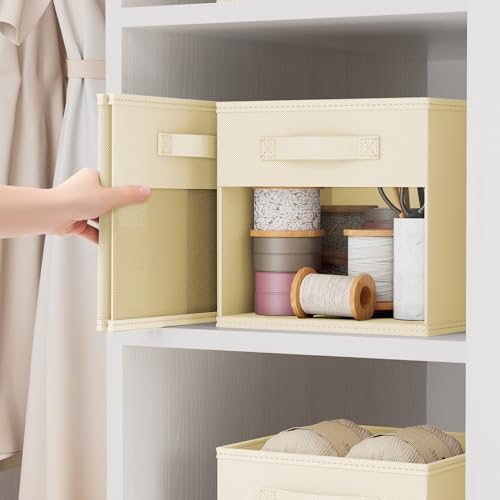 DIMJ Cube Storage Bin, 6 Packs Collapsible Storage Bins with Handles, Fabric Bins for Organization, Cube Storage Organizer Bins for Closet Organization and Storage, Beige - Image 4