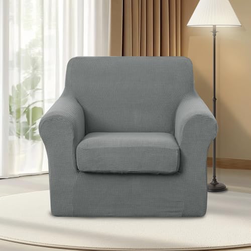 U-NICE HOME 2 Pieces Chair Covers Stretch Chair Slipcover, Grey - Image 2