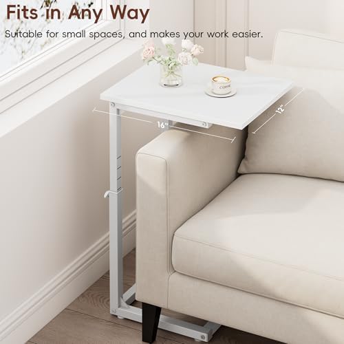 Vagusicc C Shaped End Table, 33"C Table End Table Adjustable Height, Small Side Table for Couch, Tv Tray Table for Small Spaces, Couch Table That Slide Under, Sofa Table for Living Room,Bedroom, White - Image 6