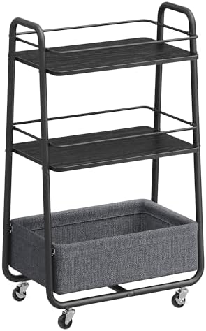 VASAGLE Storage Cart with Fabric Basket, 3-Tier Rolling Utility Cart by Unknown