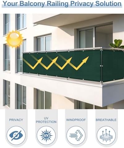 Balcony Privacy Screen Fence UV Protection, Customized 3'x12' Dark Green - Image 3