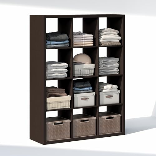 Furinno Cubic Extra Thick 12-Cube Closet Organizers and Storage, Dark Oak - Image 5