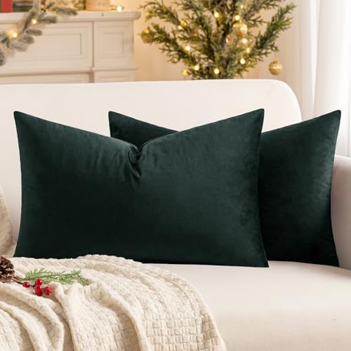 MIULEE 12x20 Inch Lumbar Velvet Throw Pillow Covers Army Green by MIULEE