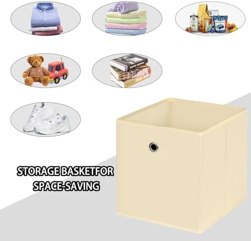 Foldable Storage Cubes Bins ,11 Inch Cloth Storage Cube Fabric Storage Box Cubes Organizer Baskets with Handles for Home Organizer Set of 3 (Creamy-White) - Image 3