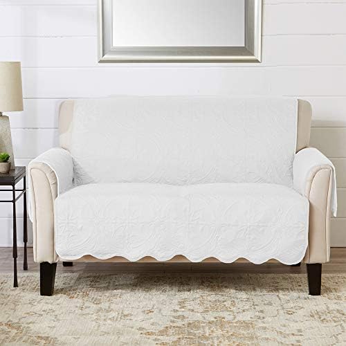 Great Bay Home Reversible Loveseat Cover - Washable Slipcover Furniture Protector with Elastic Straps - Perfect for Kids & Pets - Quilted & Stitched Detail (White/Sand) by GreatBayHome
