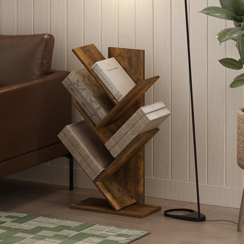Furinno Tree Book Shelf, 5-Tier Bookshelf with Angled Open Shelf, Tree Bookcase for Room Decor, 8.4 x 15.7 x 30.3, for Organization and Storage, for Living Room, Bedroom, Home Office, Amber Pine - Image 2
