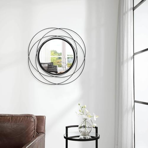 Decorative Mirrors Black Circle Mirror - 20 Inches Round Mirror with Metal Frame, Modern Wall Hanging Mirrors for Living Room, Bedroom, Bathroom, Entryway Black - Image 4