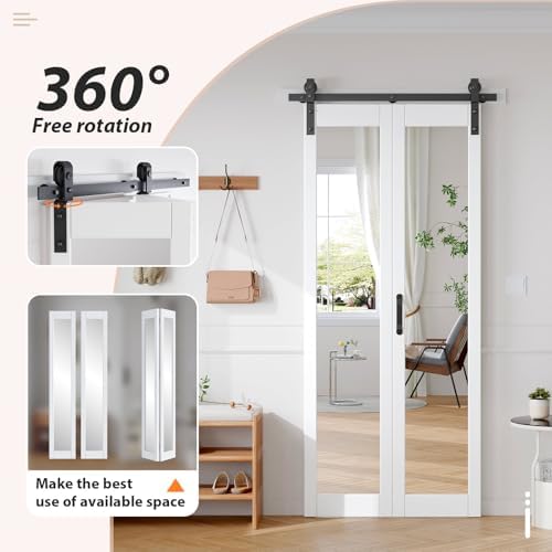 FREDBECK Mirrored Bifold Barn Door 36x84 (Double 18x84),White,1 Panels - Image 4
