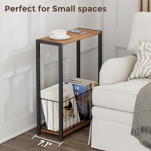 Homleke Narrow Side Table with Magazine Holder, Skinny End Table - Image 5