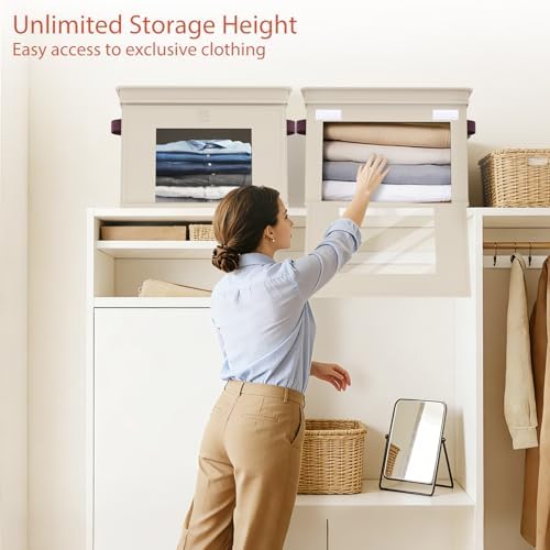 Univivi Front Opening Storage Bins with Lids for Closet, Beige, 4 Pack - Image 2