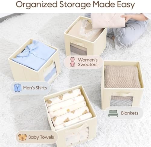 Homsorout Storage Baskets for Organizing - 6 Pack Cube Storge Bins, Foldable Storage Bins with Handle, Closet Organizers and Storage Baskets for Toys, Clothes, Beige - Image 5