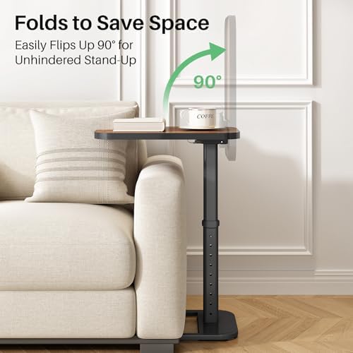 Kitstorack Upgraded TV Tray Table with Panel Lock, 90° Flip-Over Design & Adjustable Height, Sofa Arm Side Table for Eating, Laptop, Couch, Bed, or Small Spaces, Brown - Image 4
