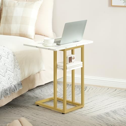 HOOBRO Foldable C Shaped End Table, C Shaped Side Table with Storage Shelf, Slide Under Couch Table for Sofa, Small Spaces, for Living Room, Bedroom, Easy Assembly, Gold DM29SF01 - Image 4
