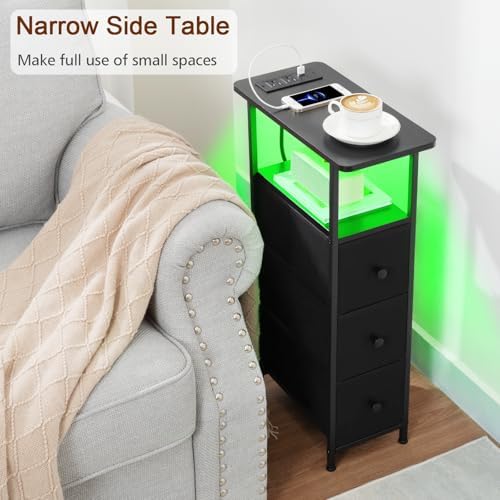 LOAKEKEL Narrow End Table with Charging Station, Small Nightstand - Image 4