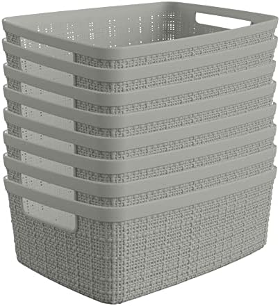 Curver Set of 8 Small 4.5L Jute Decorative Plastic Organization and Storage Baskets - Perfect Bins for Home Office, Closet Shelves, Kitchen Pantry and All Bedroom Essentials, Grey by Unknown