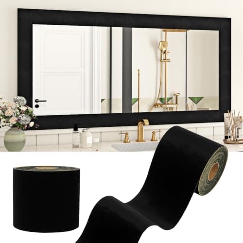 WESTICK Black Velvet Mirror Frame Border Peel and Stick Classroom Bulletin Board Borders 394" x 3.94" Self Adhesive Decorative Matte Black Wallpaper Border for Bathroom Mirror Tape DIY Stickers by WESTICK