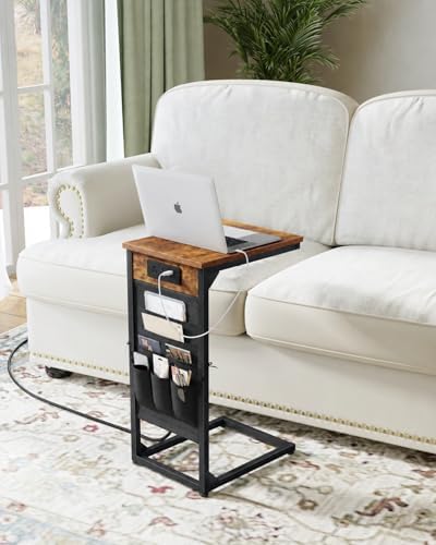 C-Shaped End Table with Fast-Charging Station, Small Couch Side Table with Storage Bag, Sofa TV Tray Table for Living Room, Bedroom, Bedside ET-BR-1 by Unknown