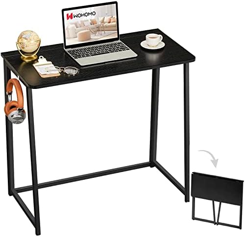 WOHOMO Folding Desk, 31.5" Foldable Computer Table for Small Spaces, Black by WOHOMO