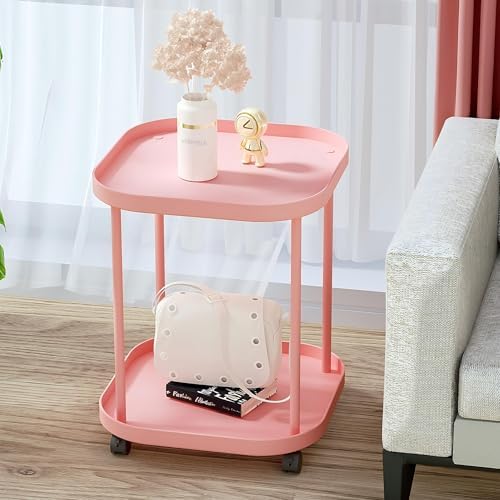 Side Table with Wheels, 2-Tier End Table Small Night Stand - Image 4