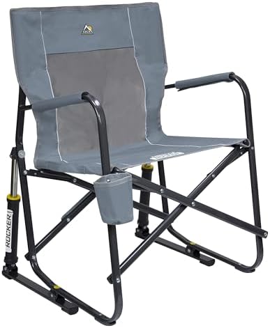 GCI Outdoor Freestyle Rocker Camping Chair | Portable Folding Rocking Chair with Solid, Durable Armrests, Drink Holder & Comfortable Backrest — Grey by GCIOUTDOOR