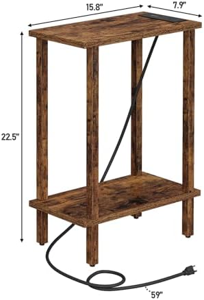 TUTOTAK Narrow Side Table, 2-Tier Small End Table with Charging Station - Image 2