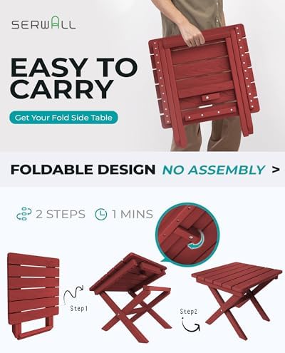 SERWALL Small Folding Outdoor Side Table Set of 2, Red - Image 5