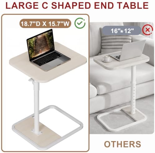 GOYLSER Large C Shaped End Table for Couch, Height Adjustable Rotatable Couch Tray Tables Sofa Table Tv Trays for Bedroom, Natural Wooden Swivel Side Table for Small Spaces - Image 7