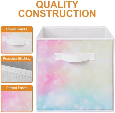 Stero Fabric Storage Cubes, 6 Pack Foldable Storage Bins with Handle, 11 Inch Box for Shelves, Closet, Organizer, Tie-dye Pink - Image 4
