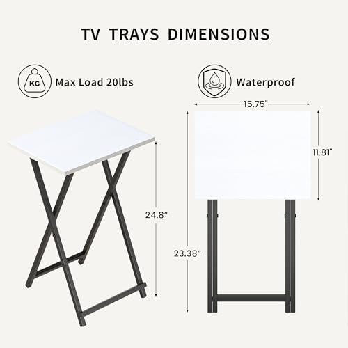 Acovy Foldable TV Trays, Small Folding Table, TV Trays Set of 2, TV Dinner Tray, Side Table for Bed, Couch, Portable Easy to Move, White - Image 3