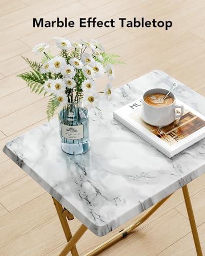 HUANUO Folding TV Tray Table, No Assembly TV Tray with Marble-Look Top - Image 4