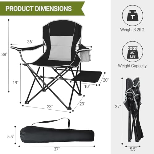 XGEAR 2-Pack Camping Chairs 350LBS Heavy Duty Folding Chair with Side Table - Image 2