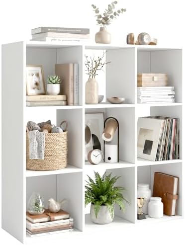 WannabeMyself【Sturdy Build&Easy Assembly】 9 Cube Storage Organizer with Anti-Tipping Kits,Reversible Open Back Book Shelf, Bookcase for Living Room,Bedroom,Entrance Hall,Office,35.8×11.4×35.9,White by WannabeMyself