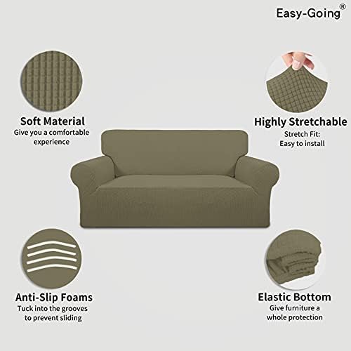 Easy-Going Stretch Oversized Loveseat Couch Covers Washable Khaki - Image 3