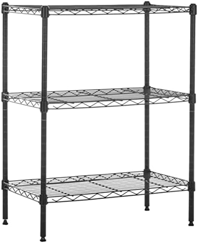 Amazon Basics 3-Shelf Adjustable Heavy Duty Steel Wire Rack Storage Shelving Organizer with Storage Space, Versatility and Ease of Use for Kitchen, Garage, 23.2" L x 13.4" W x 30" H, Black by AmazonBasics