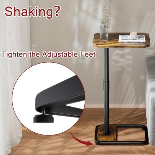 GOYLSER C-Shaped Tables Small Swivel End Table, Height Adjustable Side Tables Living Room, Rotating Snack Couch Wooden Tv Trays for Eating On Couch, Rustic Brown - Image 3
