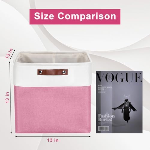 Bagnizer 13x13 Cube Storage Bins, Collapsible Fabric Storage Box, 4 Pack Closet Baskets with Handles for Organizing, Shelf, Toys, Clothes, Home, Office, Nursery (Pink&White) - Image 2