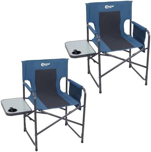 Portal Directors Chair Camping Chairs for Adults with Side Table Folding Lawn Chairs for Adults, Directors Chairs Foldable for Outdoor Chairs for Beach, Travel, Heavy Duty Supports 300LBS, Blue/Grey by PORTAL