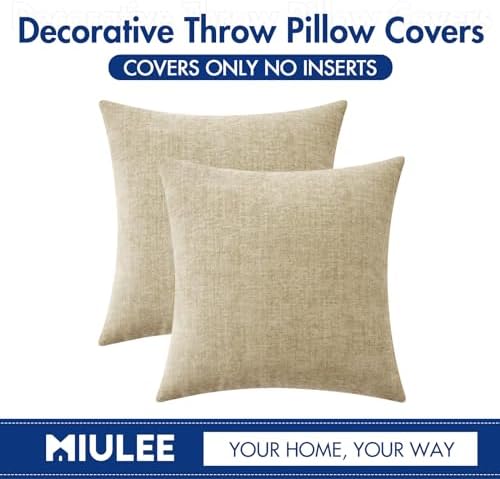 MIULEE Soft Chenille Throw Pillow Covers Beige 18x18 Inch Pack of 2 - Image 6