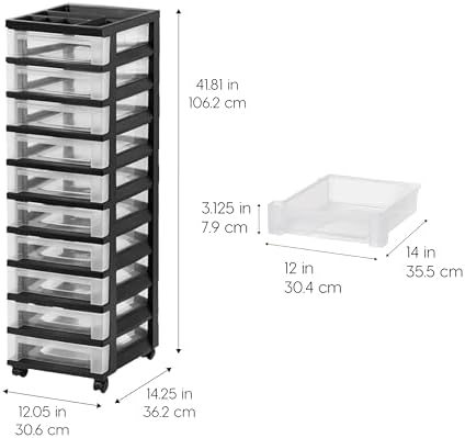 IRIS USA 10-Drawer Rolling Storage Cart, Black/Clear - Image 3