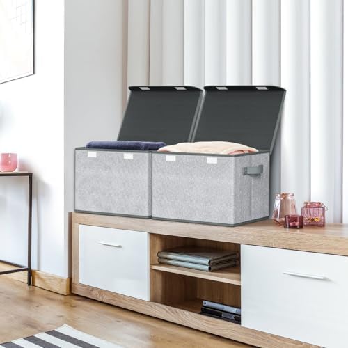 Univivi Decorative Fabric Storage Boxes with Lids, 4 Pack, Gray - Image 5