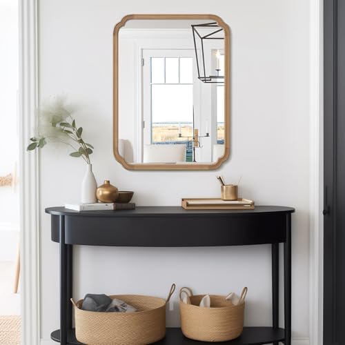 WallBeyond 28" x 40" Rounded Corner Arch Wall Mirror with Wood Frame for Entryway, Living Room or Bedroom Home Decor - Light Woodgrain [28 x 40 inches, Honey-Colored] - Image 3