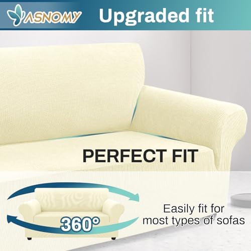 Asnomy Stretch Couch Covers Washable, loveseat Covers Slipcovers,Off-White - Image 4