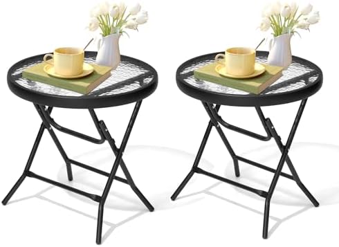 Outdoor Side Table, Small Patio End Table Set of 2, Black by Enjoymyhome