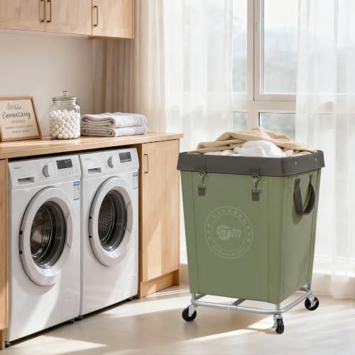 STORAGE MANIAC Commercial Laundry Hamper with Heavy Duty Steel Frame, 160 L Industrial Laundry Basket Cart with Wheels for Hotel, Home, Laundry Room, 18''L x 18''W x 31''H, Medium Green - Image 2