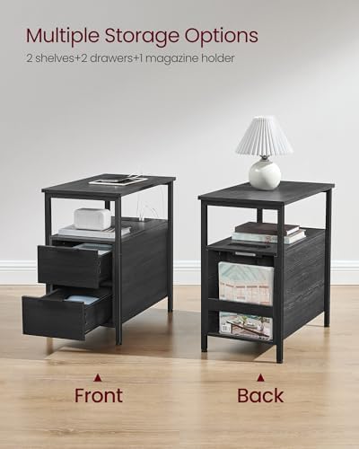VASAGLE Side End Table with Charging Station, Slim Nightstand with Storage - Image 5